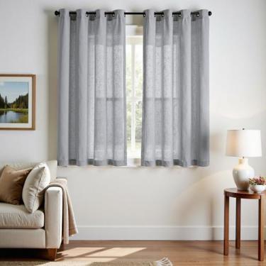 Imagem de Cortinas JINCHAN Gris Translúcidas 160x160 cm Mezcla de Lino para Puer