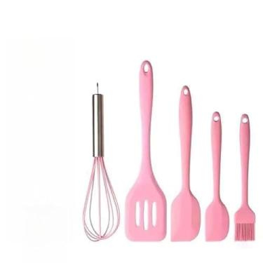 Imagem de Kit 5 Peças Utensílios De Cozinha Silicone Colher Espátula Espátula Pequena Pincel(5 peças-Rosa)
