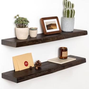Imagem de Prateleiras flutuantes de 76 cm, prateleira flutuante de madeira de olmo maciça, prateleiras de exibição montadas na parede com suporte resistente para livros, prateleira de madeira rústica para