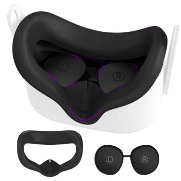 Imagem de AMZDM Capa de almofada facial para Oculus Quest 2 com protetores de lente protetores laváveis de silicone VR para acessórios Meta Quest 2 VR