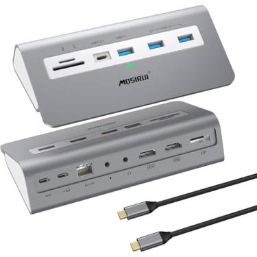 Imagem de Mosirui Estação de ancoragem para laptop USB C, monitor duplo, adaptador multiporta USB 14 em 1 com HDMI duplo 4K + DisplayPort, USB A/C 3.1 de 10 Gbps e 2 USB 3.0, 100 W PD, base de laptop para Dell