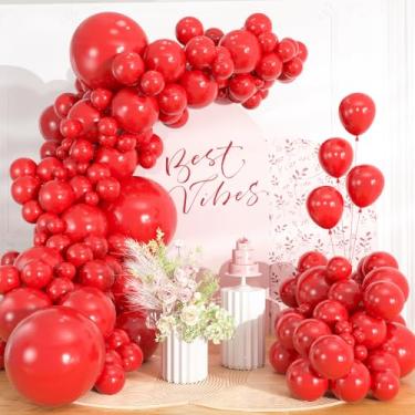 Imagem de Kit de arco de guirlanda de balão vermelho com 98 peças | Balões de látex vermelhos sortidos de 45,7 cm, para casamentos, aniversários, Ano Novo, Dia dos Namorados e decorações de festa temática de