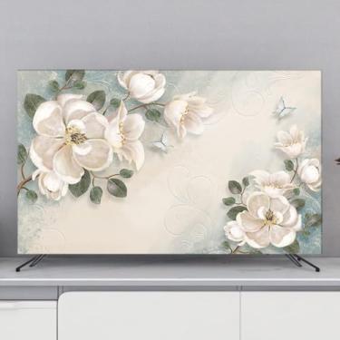 Imagem de Capa de TV interna com impressão de flores, capas de proteção de TV para TVs LED/LCD, protetor de tela à prova de poeira, tecido macio, montagem na parede, capa de exibição de mesa, decoração de sala