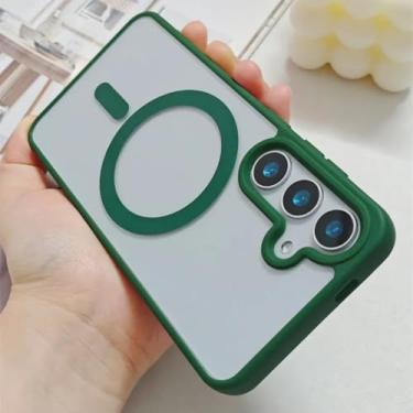 Imagem de HJZSZX Capa magnética transparente para Samsung S23 com carregamento sem fio e capa fina de acrílico (para Samsung S23/verde)