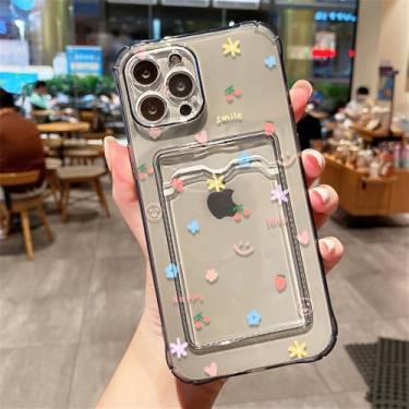 Imagem de Capa transparente e charmosa para iPhone 11, 15, 16 Pro, 12, 13, 14 Pro Max, XR, XS, X, 7, 8 Plus, SE 2022 com porta-cartões, cinza JO73, para iPhone 16 Pro.