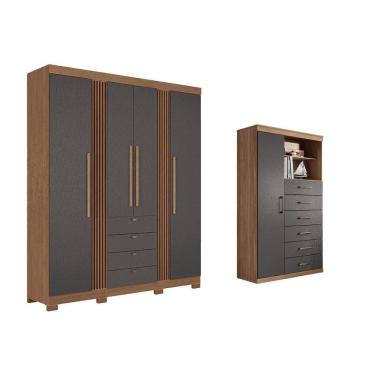 Imagem de Guarda Roupa +Cômoda 2 Peças QC290 Jatobá/Grafite - Santos Andirá