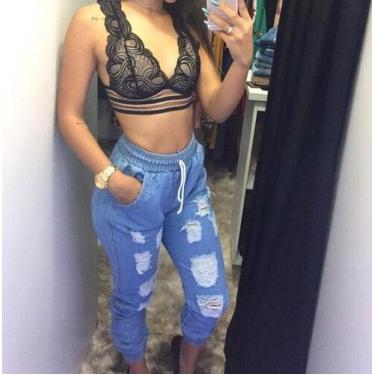 Imagem de Calça Jogger Feminina Cintura Alta Divine Jeans Verão C35, Azul claro,