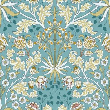 Imagem de VaryStyle Papel de parede William Morris Boho azul-petróleo azul/amarelo floral descascar and stick papel de parede floral vintage papel de parede mural removível impermeável vinil papel de parede