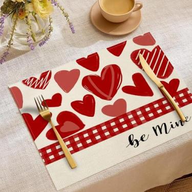 Imagem de 2 peças de jogo americano de dia dos namorados, tapetes antiderrapantes resistentes ao calor de 30,5 x 45,7 cm para mesa de jantar, aniversário sazonal, festas e festas (Be Mine)