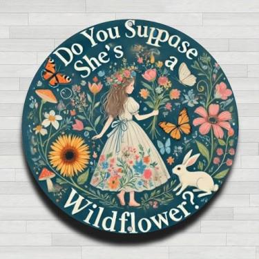 Imagem de Placa de parede redonda de metal rústico vintage The Girl Is In The Flower Bed