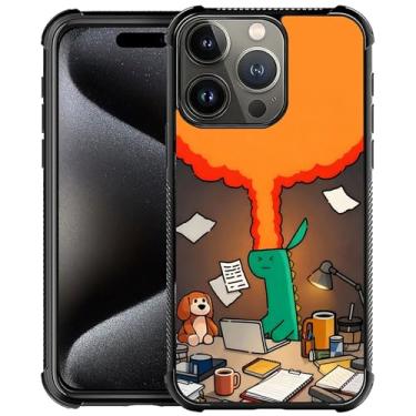 Imagem de Goodsprout Capa para iPhone 16 Pro Max, parte traseira de vidro temperado + silicone macio TPU proteção contra choques, capas de explosão cerebral de dinossauro laranja abstrato