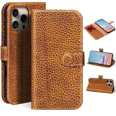 Imagem de Thryxop Capa carteira compatível com iPhone 16 Pro Max de 6,9 polegadas, couro genuíno durável, à prova de choque, capa flip com compartimento para cartão, suporte, marrom