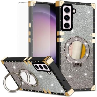 Imagem de Asuwish Capa de celular para Samsung Galaxy S23 Plus S23+ 5G capa magnética para celular com protetor de tela e anel espelhado com glitter brilhante suporte rígido S23plus 23S + S 23 23+ SM-S916U 16.8