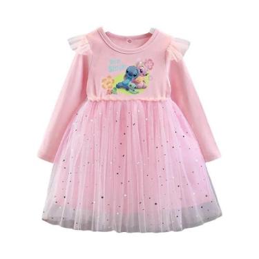Imagem de Vestido De Princesa De Manga Longa Para Meninas Disney Stitch Fofo Par