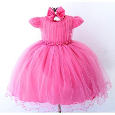 Imagem de Vestido Infantil Pink Fofo Casamento Formatura Luxo E Tiara - Pingo De