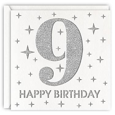 Imagem de Cartão de aniversário de 9 anos, corte a laser com glitter, para meninas e meninos de 9 anos, presente para filha, filho