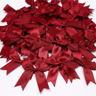 Imagem de 50 peças de laços de fita de cetim vermelha de 8,4 cm com laço torcido - laços pré-amarrados para artesanato de festa de Natal, sacos de presente para chá de aniversário de casamento (vermelho)