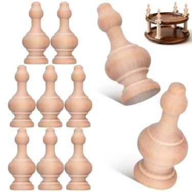 Imagem de Tofficu 10 peças de acabamento de haste de madeira inacabada, eixos balaústres de madeira, acabamento de poste de cama para corrimões de escada topo de mastro de móveis decoração de mastro de bandeira