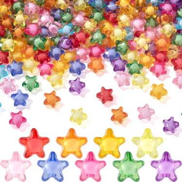 Imagem de Anyichend 200 peças de contas de estrela de acrílico, contas de estrela espaçadoras coloridas para artesanato faça você mesmo, acessórios variados de miçangas pequenas para colares, pulseiras, joias
