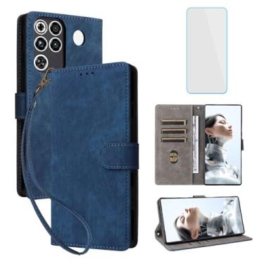 Imagem de IUQXU Capa carteira para celular ZTE Nubia Red Magic 11 Pro Plus/RedMagic 11 Pro com protetor de tela [bloqueio RFID] Capa de celular de couro para RedMagic11 Pro+Plus RedMagic11Pro + Azul