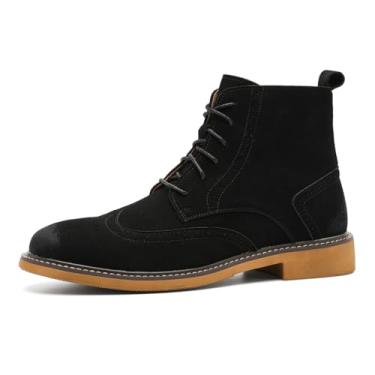 Imagem de Botas sociais masculinas de camurça com cadarço no tornozelo | Botas Chelsea retrô de cano médio | Sapatos Oxford clássicos com ponta de asa para negócios, trabalho e uso casual, Preto, 38 BR
