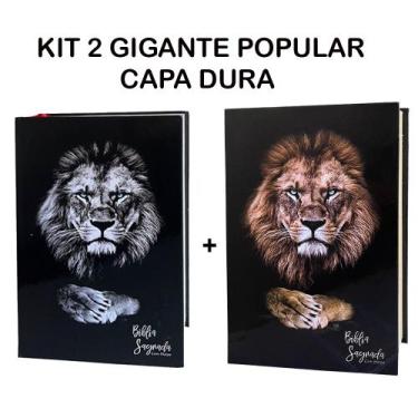 Imagem de Kit 2 Bíblias Letra Gigante Popular Capa Dura Leão Silver + Leão Gold 
