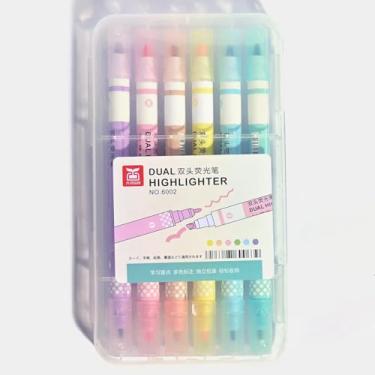 Imagem de Kit De Marca-texto Canetinha Ponta Dupla - 6 Unidades - Material Escolar, volta as aulas.