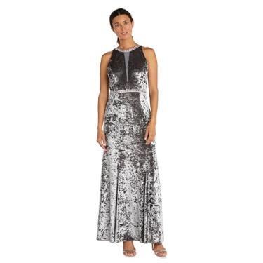 Imagem de Vestido longo de veludo com decote elegante na cintura e fenda, Cinza, 40