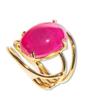 Imagem de Anel Agata Rosa Cabochão Oval Pequeno Dourado - CristaisdeCurvelo