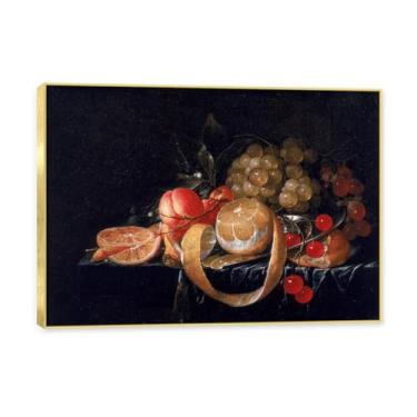 Imagem de NHLDZYH Moldura dourada. Arte de parede vintage - natureza morta com frutas - quadro de tela de estilo clássico - pintura de natureza morta com moldura decorativa. B24. 50x70cm