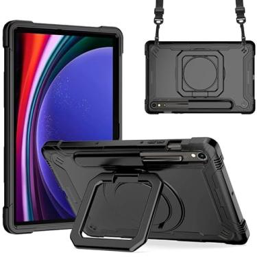 Imagem de DETUOSI Capa para Samsung Galaxy Tab S10 Lite/S10 FE/S9 FE 27.7 cm/ S9 27.9 cm, capa à prova de choque com suporte giratório de 360° e alça de ombro, capa resistente para Galaxy S10 Lite, preta