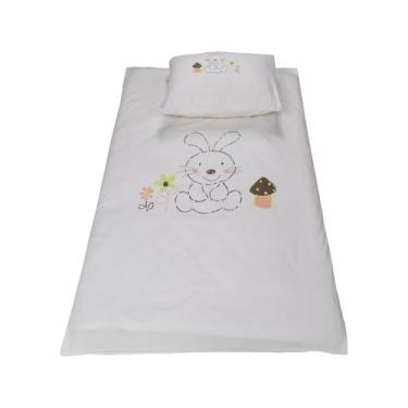 Imagem de BLOOMSTAR Conjunto de cama para berço de bebê, 2 peças – capa de edredom e fronha 100% algodão, capa de edredom infantil macia com estampa de coelho, roupa de cama respirável para meninos e meninas