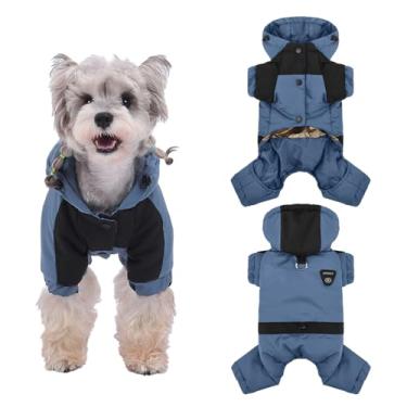 Imagem de Duuclume Casaco quente para cães com capuz, à prova d'água, à prova de vento, jaqueta de corpo inteiro para cães, roupa ajustável para animais de estimação em clima frio (azul, P)