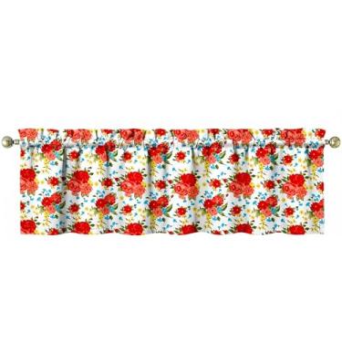 Imagem de Tapesb Flores florais saia de cozinha engraçadas pequenas cortinas de janela sobre a pia decoração essencial adequado para cozinha, quarto, lavanderia, 45,7 x 137,2 cm