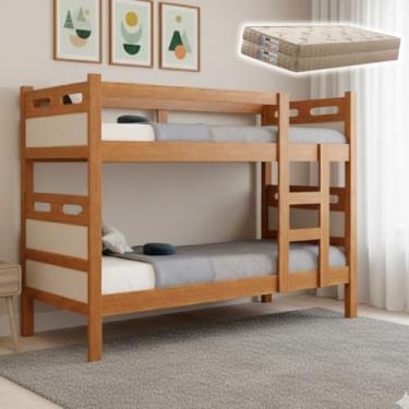 Imagem de Beliche Alta Durabilidade Produzida Com MDF Firme Enviada Com Dois Colchões D33 Garantindo Bem Estar Durante o Descanso (Nature/OffWhite)
