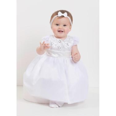 Imagem de Vestido Tule Batizado Luxo Bebê Menina Branco Lessa B9031-Feminino