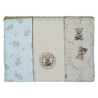 Imagem de Fralda de Pano para Bebê 68 cm x 70 cm 3 Unidades Baby Joy, Urso Bege