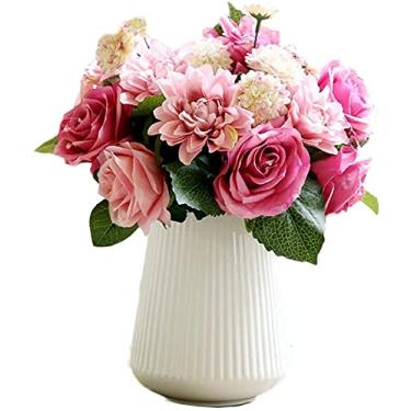 Imagem de Vaso de estilo europeu, conjunto de buquê de flores falsas, decoração de rosa, decoração de casa, sala de estar, vaso bonito (tamanho: estilo cinco) ()