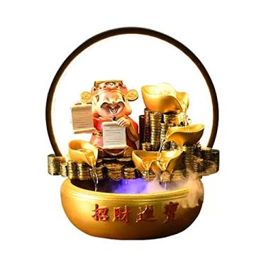 Imagem de Fontes de mesa chinesas Lucky Fortune Fonte de mesa cachoeira fonte de água elétrica de mesa decoração com LED interior portátil mesa decorativa meditação cachoeira kit inclui bomba submersível
