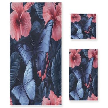 Imagem de xigua Conjunto de toalhas de banheiro elegantes borboletas absorventes macias 3 peças toalha de banho toalha de mão toalhas decorativas para banheiro, academia, hotel, praia, piscina