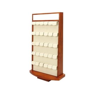 Imagem de KHUTRW3D Suportes organizadores de joias de madeira dupla face, suporte de exibição manual de brincos de grande capacidade, suporte de exibição de janela, suporte de exibição de joias (bege)