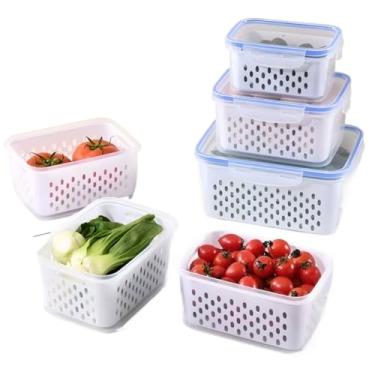 Imagem de Kit Potes Organizadores Herméticos para Geladeira 850ml 1750ml 3300ml – Organizador de Geladeira Multiuso para Alimentos e Verduras(KIT 6 Potes - 2x P, 2x M, 2x G)