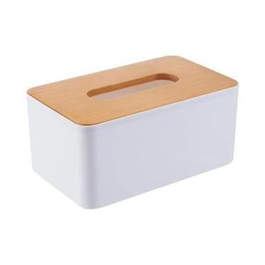 Imagem de KHUTRW3D Caixa de lenços de plástico moderna, tampa de madeira, porta-guardanapos quadrado, recipiente para dispensador de papel umedecido, estojo organizador de carro doméstico moderno para mesa