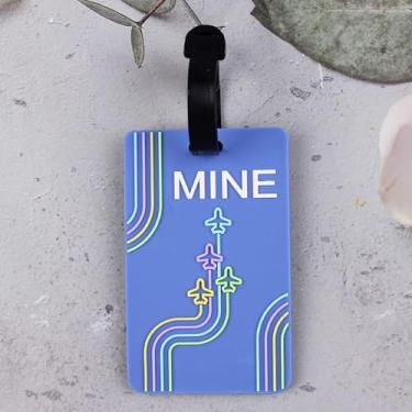 Imagem de Etiqueta de bagagem de avião de desenho animado - Suporte de identificação de silicone PVC para bolsas de viagem, etiqueta de endereço à prova de vazamento com compartimento seguro para cartão (azul)