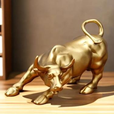 Imagem de FENNYYAR Enfeite de resina Buffalo Feng Shui Fortune, 19,5 cm 19,5 cm, estátua de riqueza interior de escritório decoração de mesa