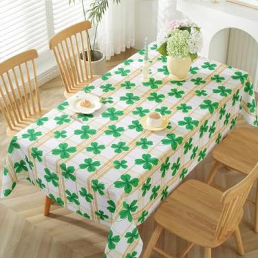 Imagem de SASTYBALE Toalha de mesa retangular do Dia de São Patrício, toalha de mesa xadrez à prova de derramamento impressa com trevos verdes, capa de mesa lavável para decoração de festa e piquenique e jantar
