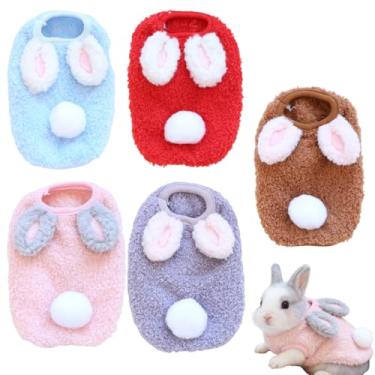 Imagem de 5 peças de roupas de coelho de estimação, colete de lã quente, roupa fofa e confortável, adequada para coelhos, porquinhos-da-índia, furões, filhotes e outros animais de estimação pequenos (3S)