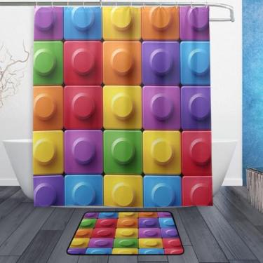 Imagem de xigua Conjunto de tapetes de cortina de banho Color Box 2 peças, conjunto de tema de banheiro (152 x 182 cm) com cortina de chuveiro e tapete antiderrapante -12 ganchos113