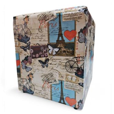 Imagem de Puff Banqueta Quadrado Cubo Decorativo Courino e Suede Borboleta Paris Courino