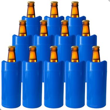 Imagem de Porta Garrafa Térmico Camisinha de Cerveja 600 ml – Mantém a Bebida Gelada e Evita Suor (Azul, Kit 12 Uni - 600ml)